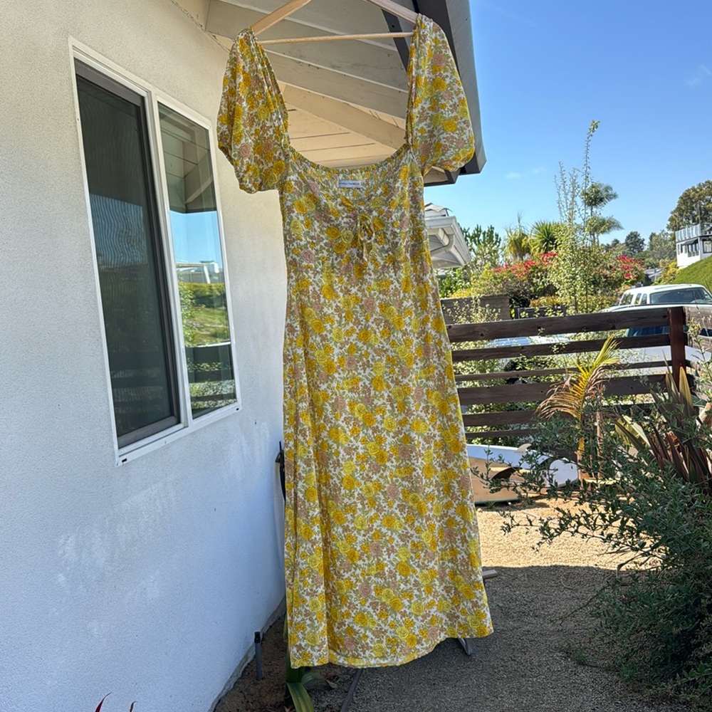 Faithfull the Brand Yellow Floral Midi Dress